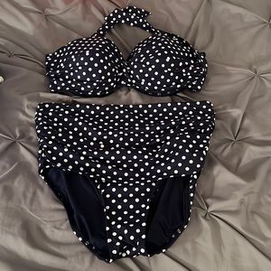 Polka Dot High Waisted Halter Top Bikini